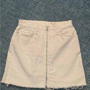 Rag & Bone White Denim Zipper Distressed Mini Skirt in Size 24